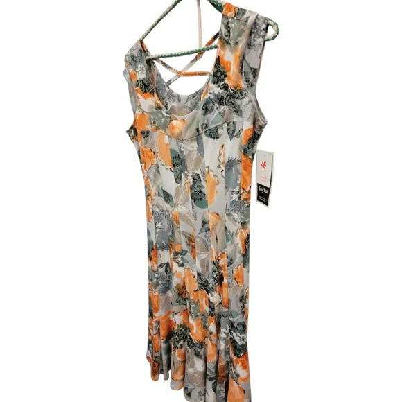 Marallis Canada Orange Floral Fashion Midi Dress With Matching Knit Cover Up  L - Picture 3 of 14